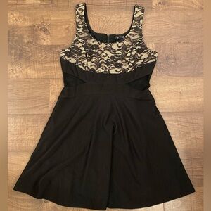 Ruby Rox Y2K Black Nude Lace Bodice Overlay Fit&Flare Skater Dress Women’s 11